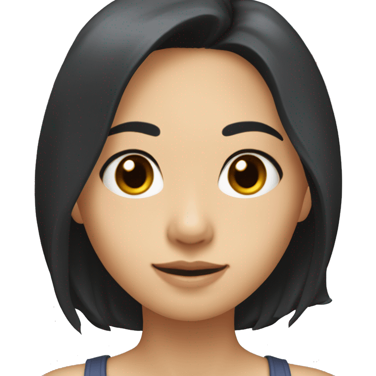 A head and shoulders shot of a 33 year old Asian woman, with long black hair,   with brown eyes wearing a t-shirt. emoji