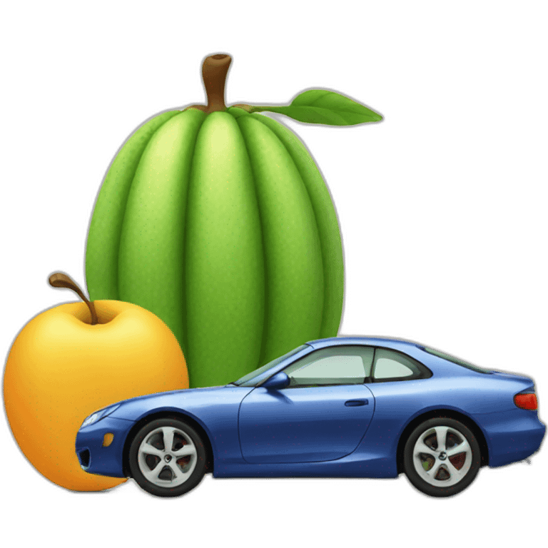 A logo with 2 fruits and a car emoji