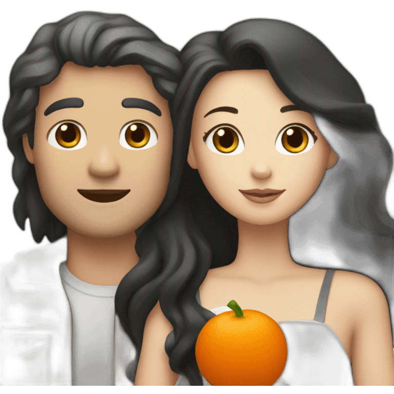 A couple consisting in a white man with long black hair and a blonde white woman holding an orange and white cat with long hair emoji