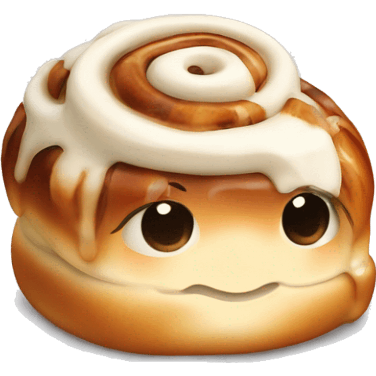 cute cinnamon bun with melting cream emoji