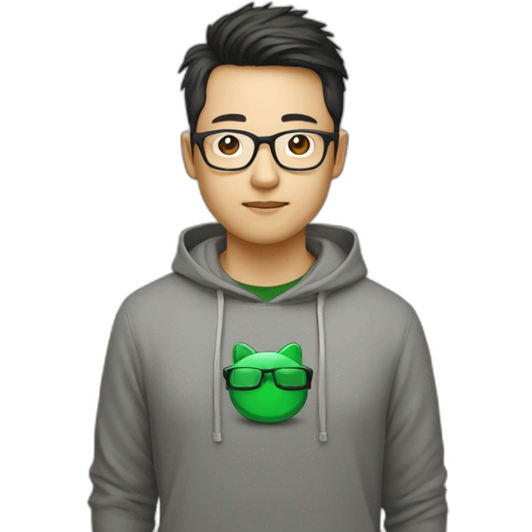 Chinese web developer, with glasses and a Vue.js T-shirt emoji