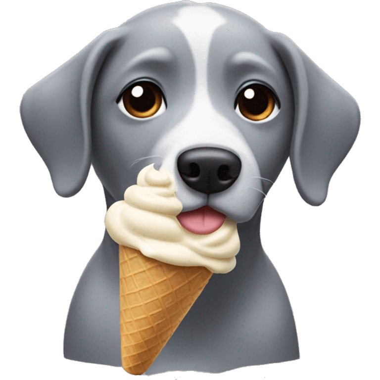 Gray dog eating ice cream emoji