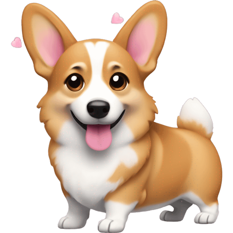 corgi surronded with many little pink hearts emoji