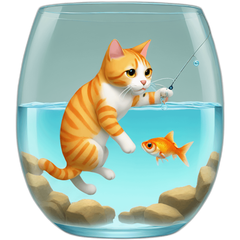 cat fishing for a goldfish in a glass emoji