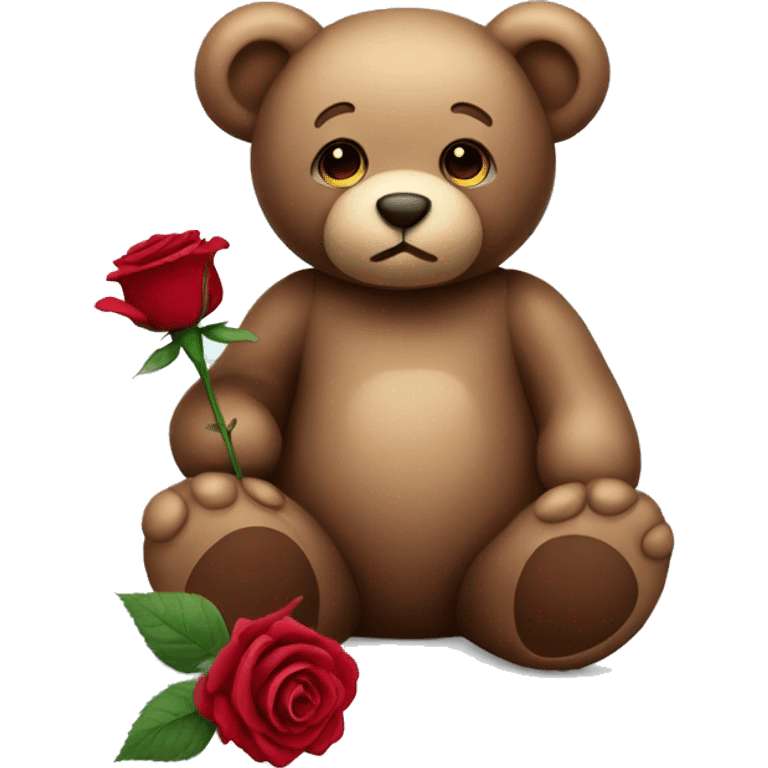 teddy bear with a dark red rose emoji