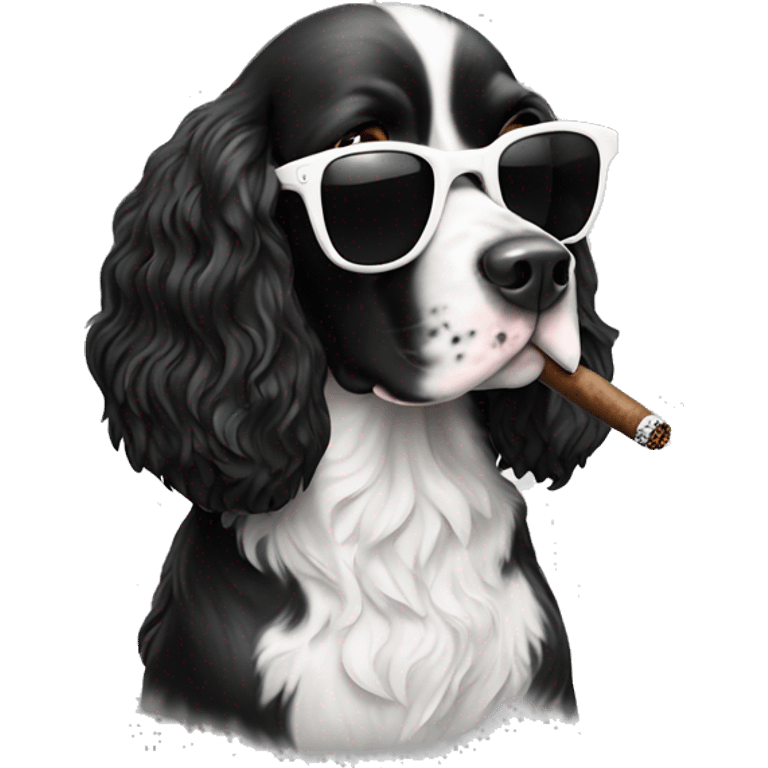 black and white Springer spaniel in sunglasses smoking a cigar emoji