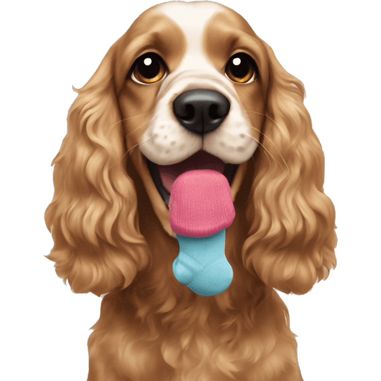 Cocker spaniel with a sock in her mouth emoji