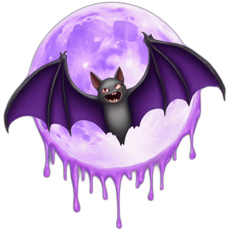 realistic full moon dripping purple behind with vampire bat wings flying in front emoji