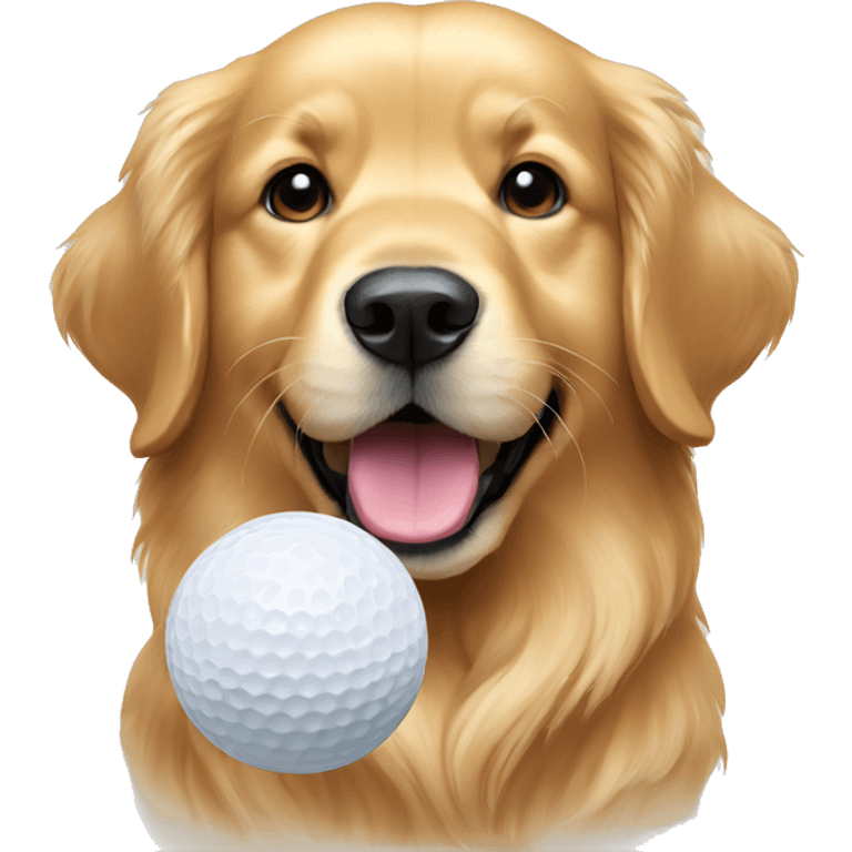 Golden retriever with a golf ball emoji