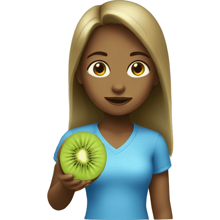 girl with blue eyes, eating kiwi emoji