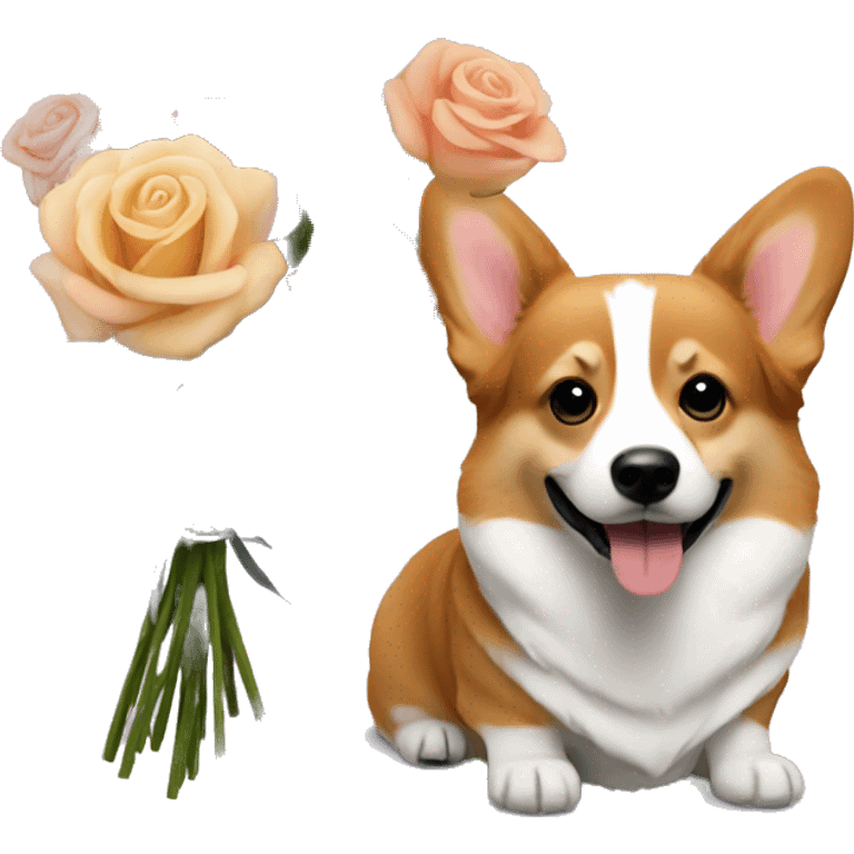 Small rose bouquet next to a corgi emoji