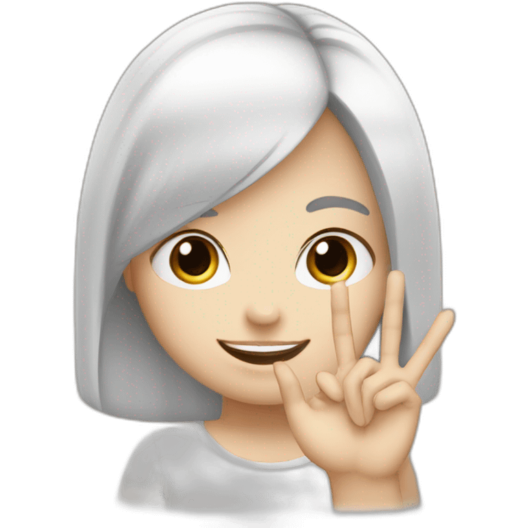 Small white skin black haired girl showing 3 fingers гз 2 сдщыув emoji