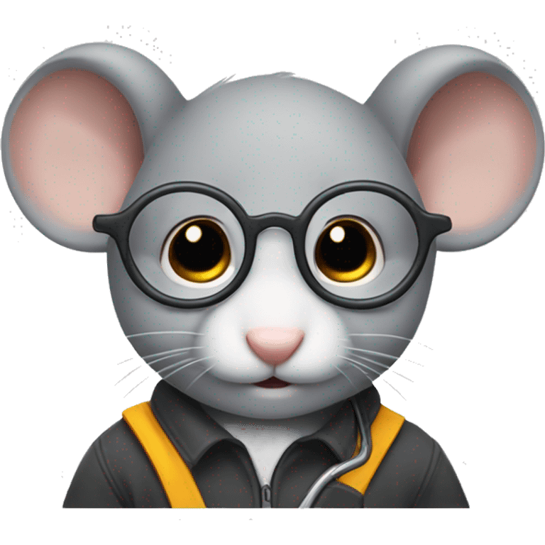 A grey mouse that is studying mechanic engineer with glasses on and a little hoop earring in both ears emoji