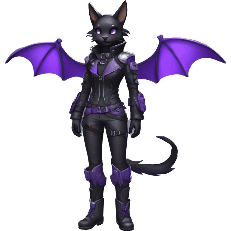 Anthro cool cute edgy pretty black techwear grey Purple ethereal fantasy nargacuga-bat-cat-Fakemon collar harness leather pouch full body emoji