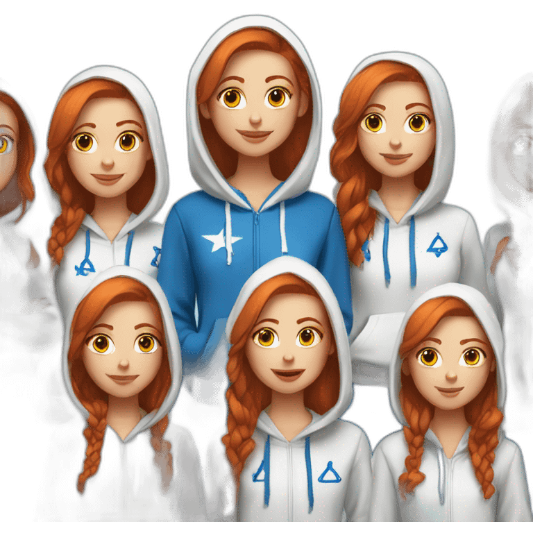 group of Israeli redhead girls in blue and white hoodie emoji