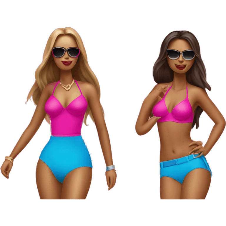 two women in bikinis with 6 inch hot pink heels and birkin bags emoji