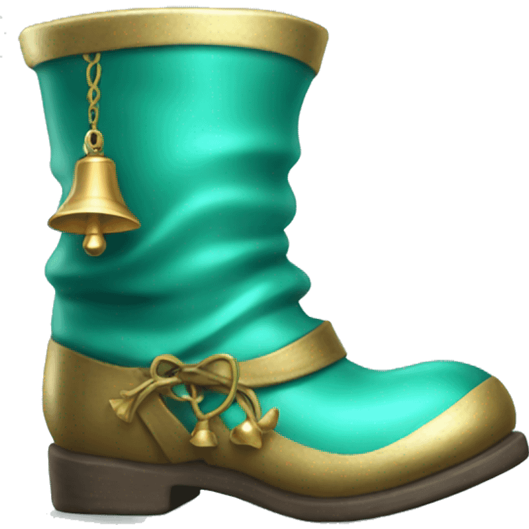 Realistic isolated light teal elf boots with bells. emoji