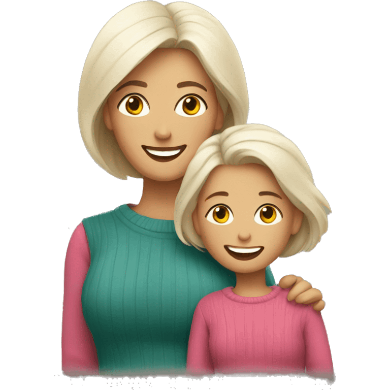 smiling mom and daughter in sweater emoji