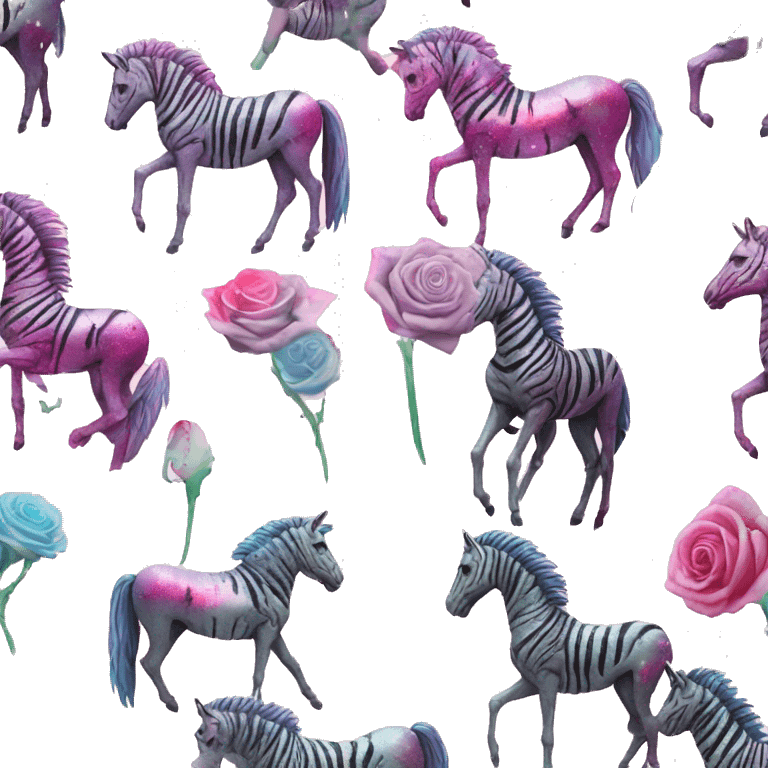 Zebra sparkling nebula unicorn skeleton scars scarred broken cracked Pegasus collage roses flowers palm trees tropical  emoji