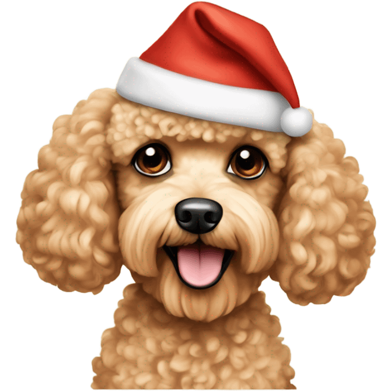 Miniature apricot poodle wearing a Santa hat emoji