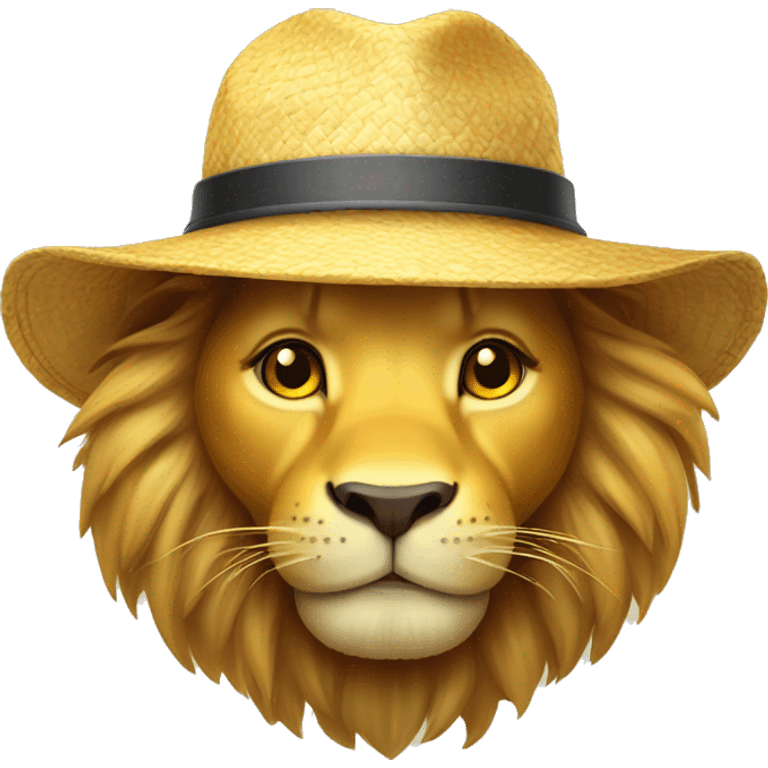 yellow rounded head of cute lion wearing strawhat emoji