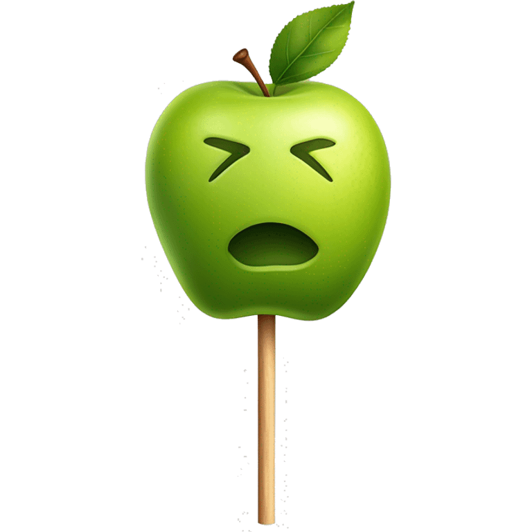 Realistic isolated single Carmelized green apple on a stick.  emoji