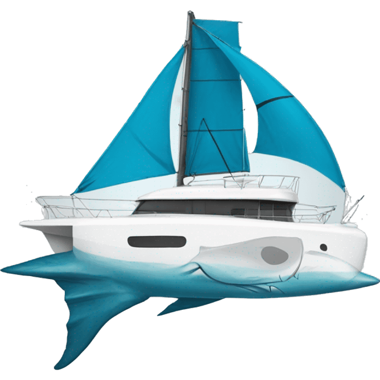 catamaran with shark painted on the side of the hull emoji