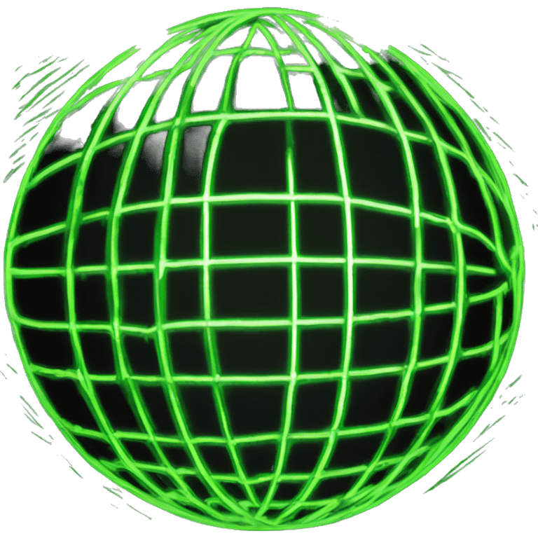 imagine a neon green globe with lines in the shape of a sphere with a black background emoji