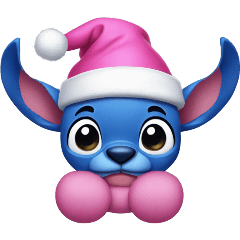 Stitch wearing pink santa hat emoji