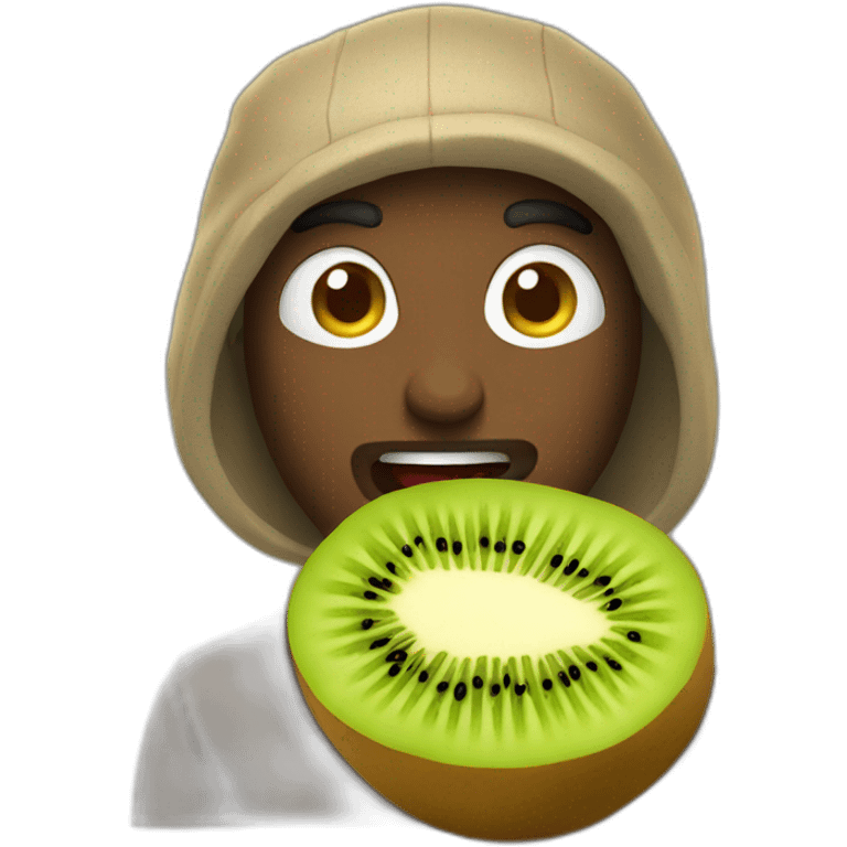 character enjoying a kiwi emoji