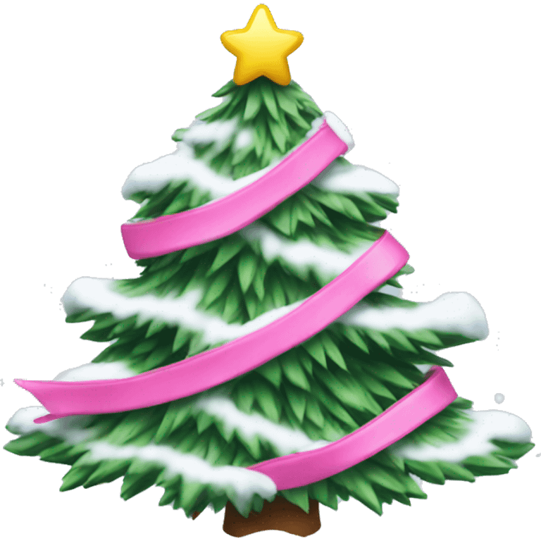 Christmas tree with pink bows and snow emoji