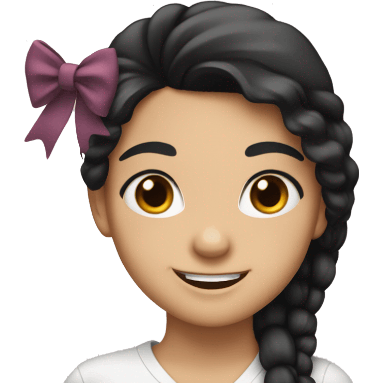 smiling girl with black hair bow emoji