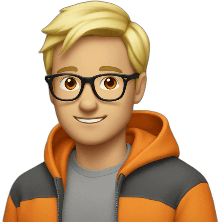 guy with black glasses dirtyblonde short hair with orange sweatshirt emoji