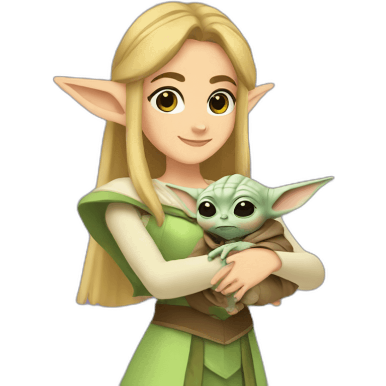 Cute Princess Zelda holding baby yoda emoji