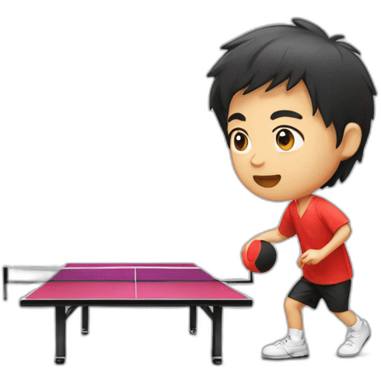 cute Asian boy with table tennis emoji