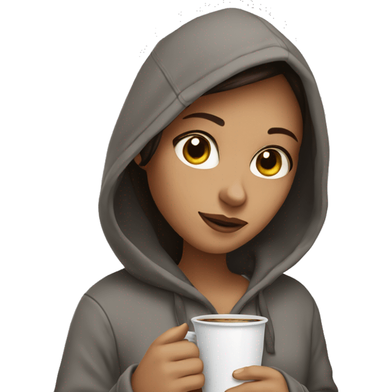 brunette Girl with a hoodie, holding her cup of coffee emoji