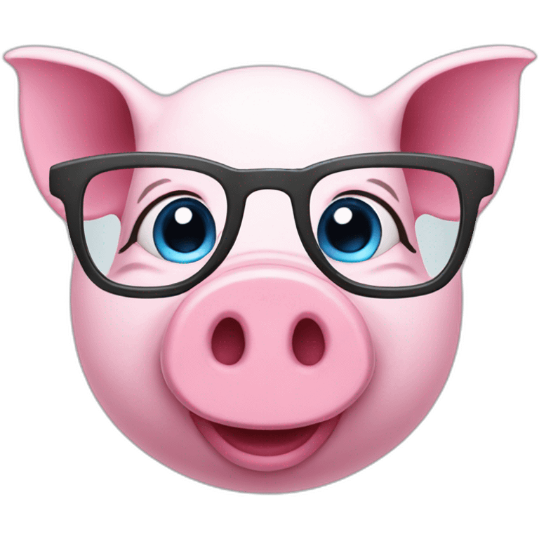 Pink piggy with glasses and blue eyes emoji