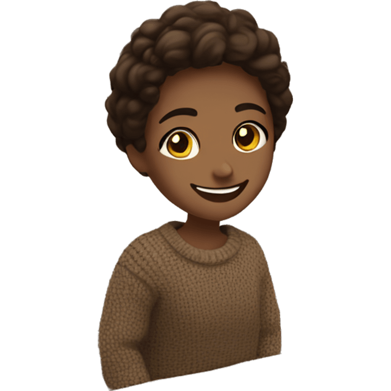 heartfelt smile in brunette brown eyes square head sweater on toilet  emoji