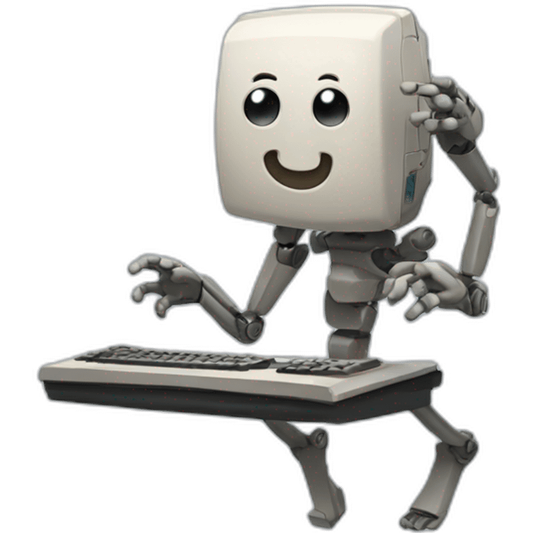 Anthropomorphic computer with arms and legs doing something random emoji