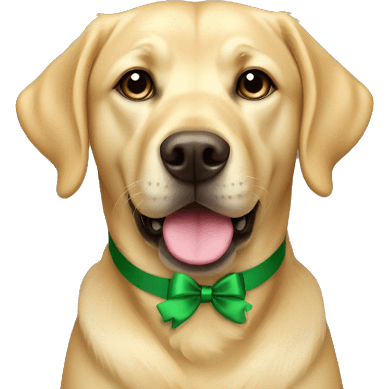 Golden Labrador with green bow collar emoji