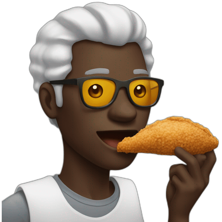 Dark skin man eating a piece of fried chicken emoji