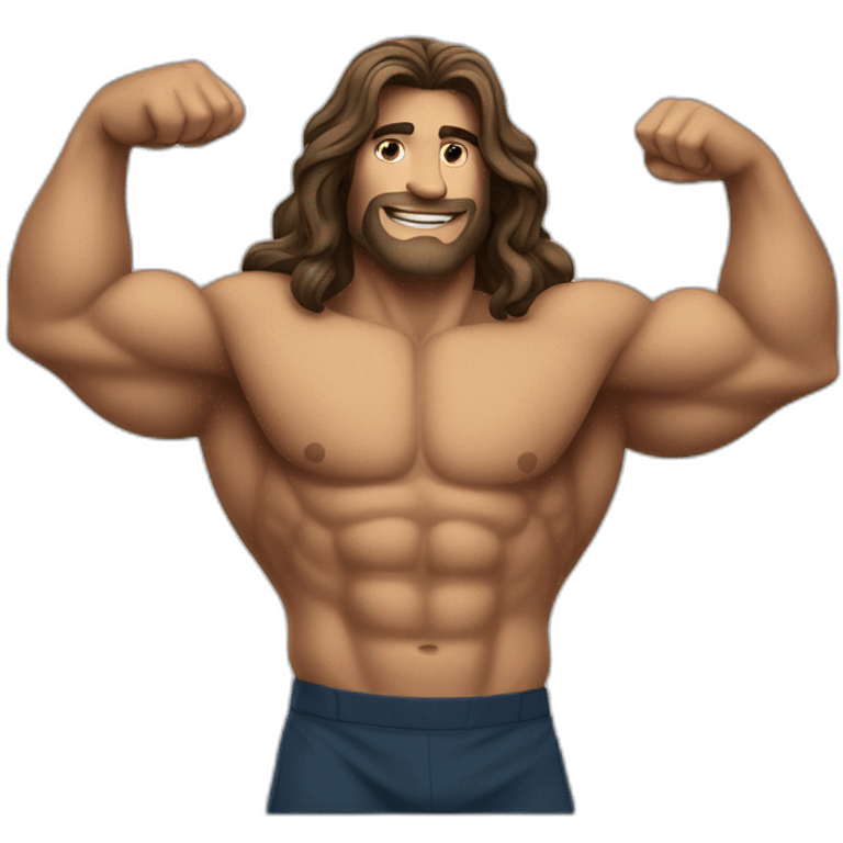 LONG HAIRED MAN SHOWING BICEP MUSCLE emoji