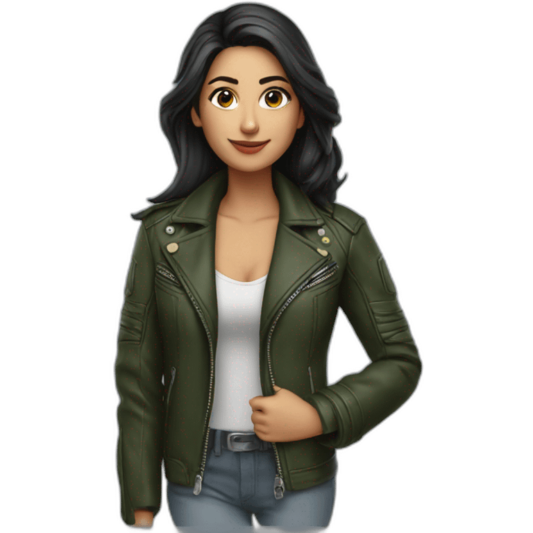 Beautiful Pakistani woman in motorcycle jacket emoji