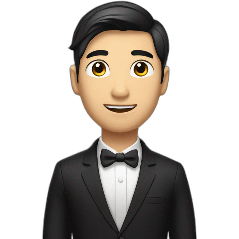 A asian young man, exuding confidence, in a black suit. emoji