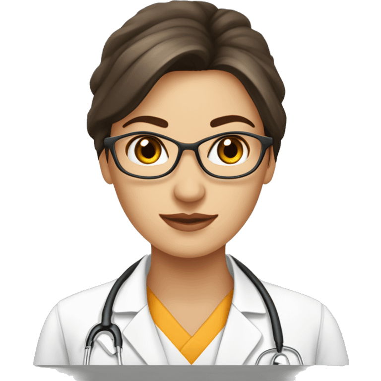 Médecin, jolie femme, cheveux bruns longs et raides, endocrinologue, Diabétologue  emoji