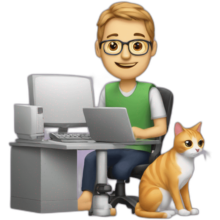 Programmer man with a cat near computer emoji