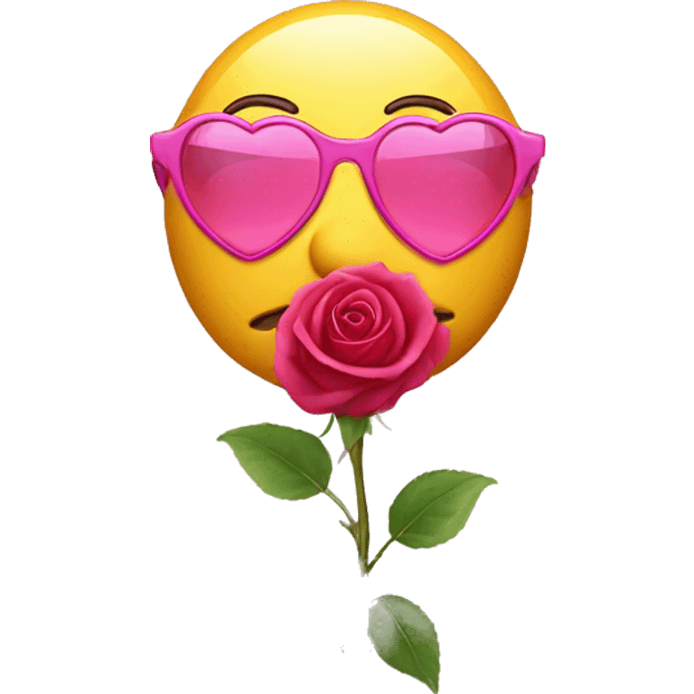 Emoji with pink heart glasses holding a rose emoji