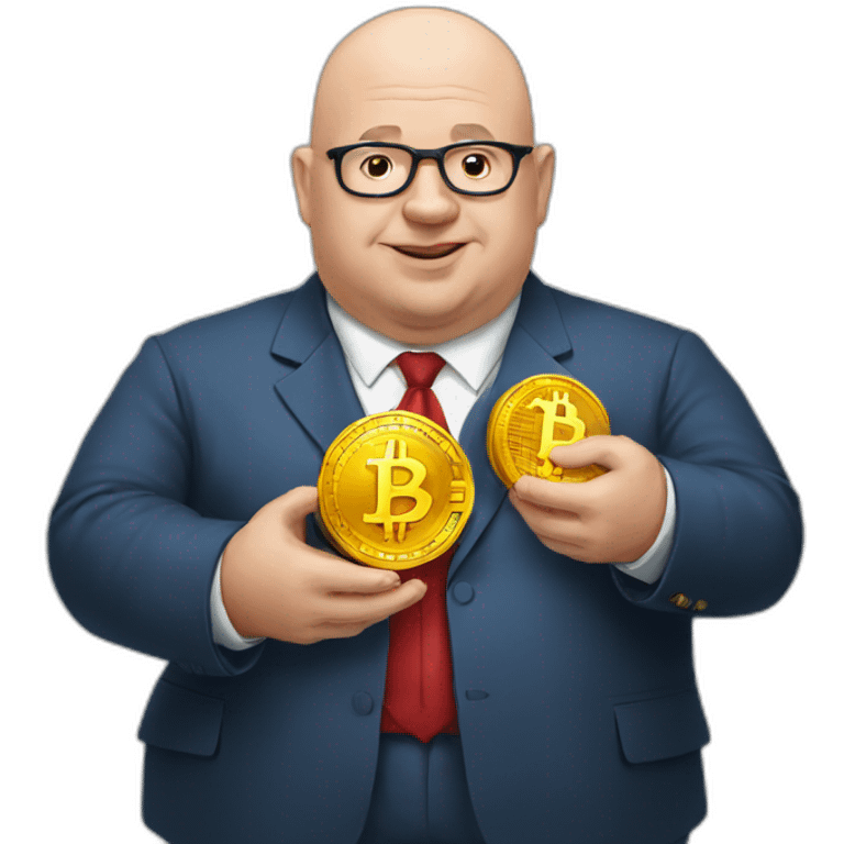 fat bald politician holding bitcoin emoji