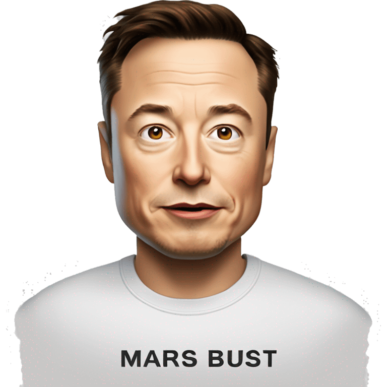 Elon musk wearing a T shirt with “Mars or Bust” on it emoji