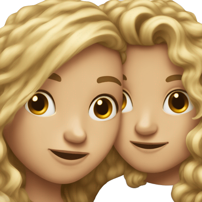 boy with long blonde curly hair kissing girl with long brown hair emoji